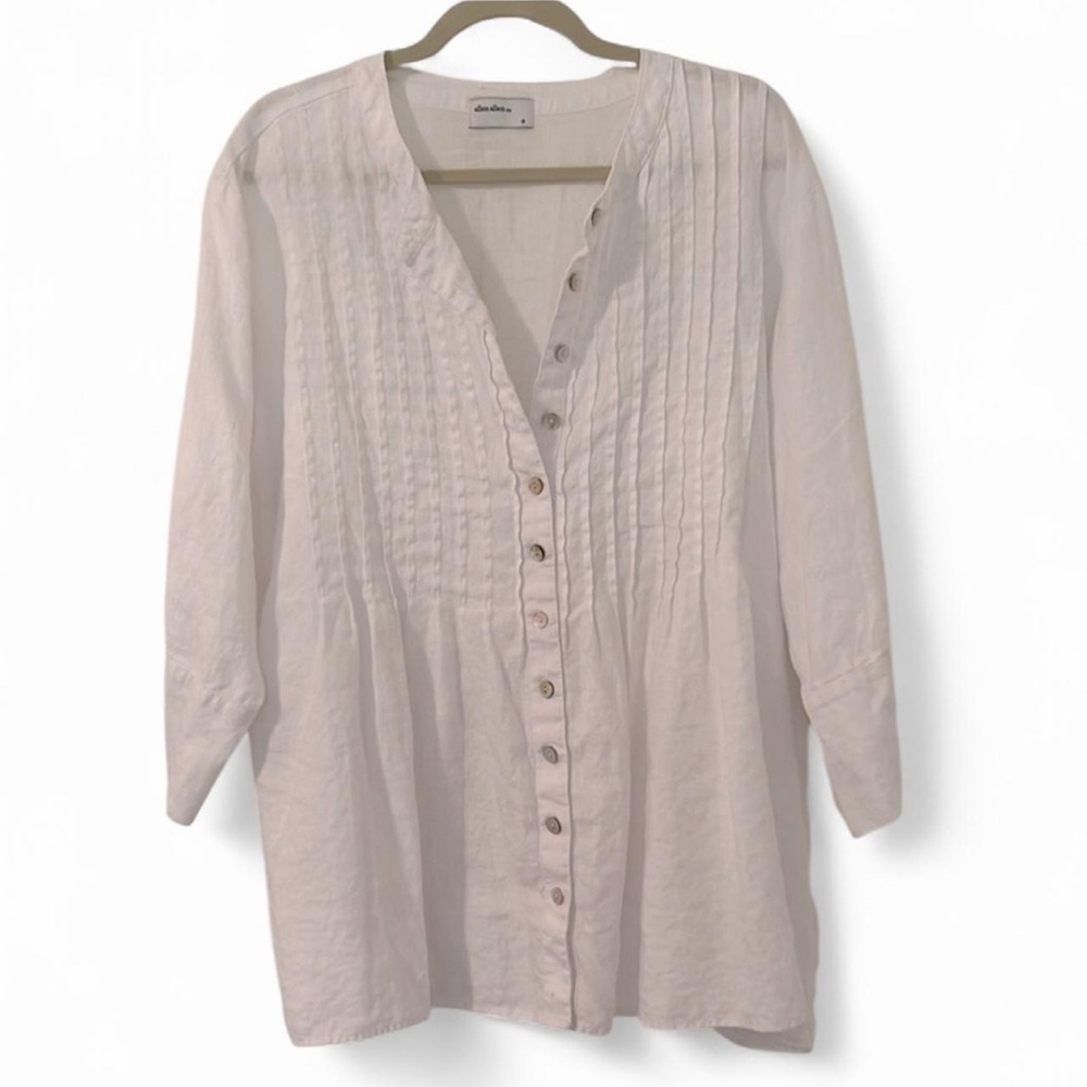Allen Allen White Linen Pintuck Tunic Top 1X